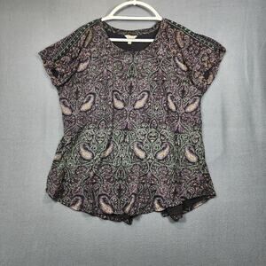 Lucky Brand Womens Top 2X Black Purple Paisley Split Hi Lo Hem Whimsigoth Witchy
